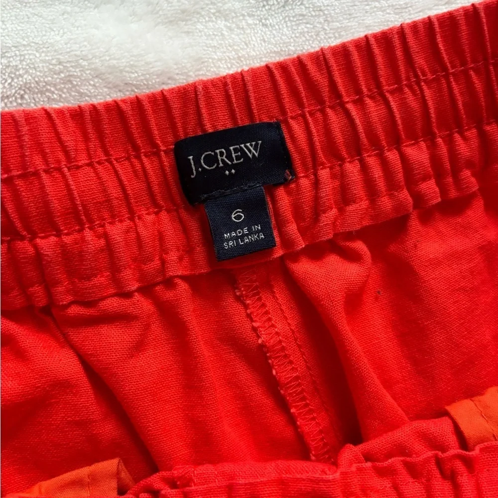 J.Crew Pants Orange Straight Leg Elastic Waist Drawstring Linen Size 6